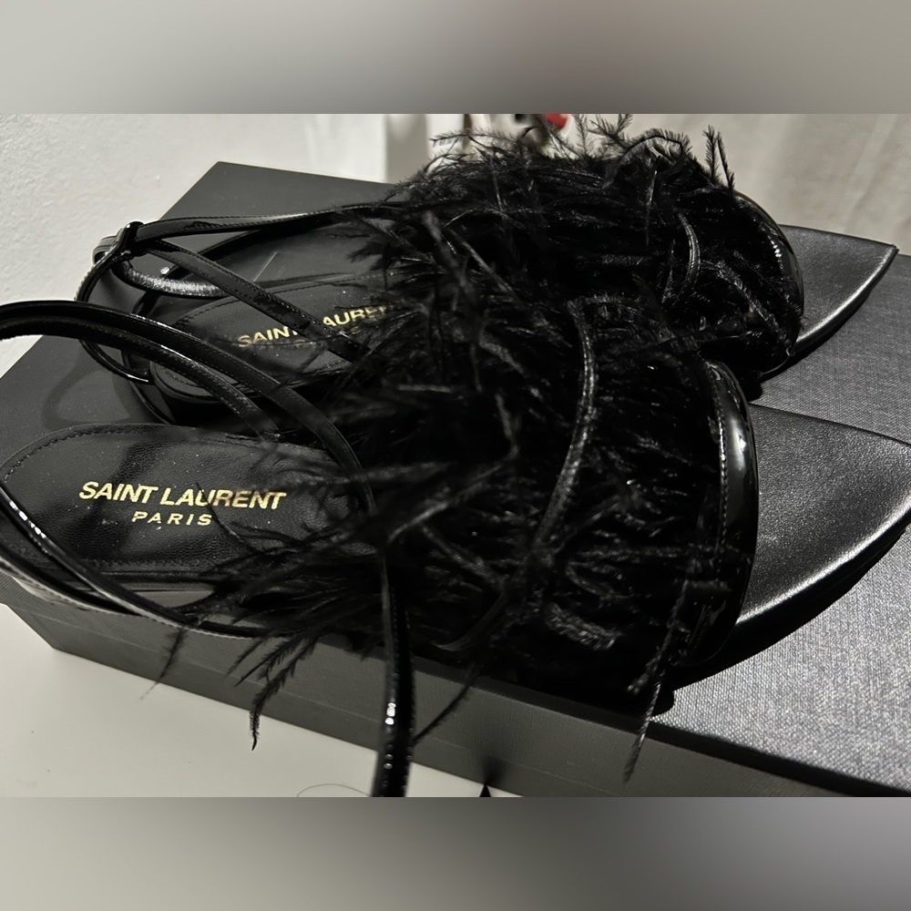 AUTHENTIC YSL FLAT SANDALS DECORATED WITH FEATHERS SIZE 8 - Picture 2 of 11